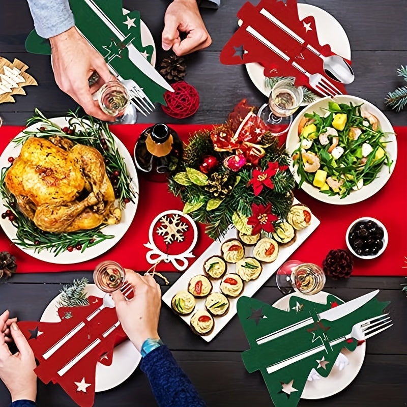 12pcs Felt Christmas Tableware Holder Xmas Tree Snowflake Fork Spoon Organizer