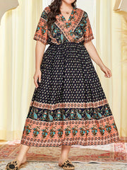  Paisley Floral Print V Neck Maxi Kaftan Dress