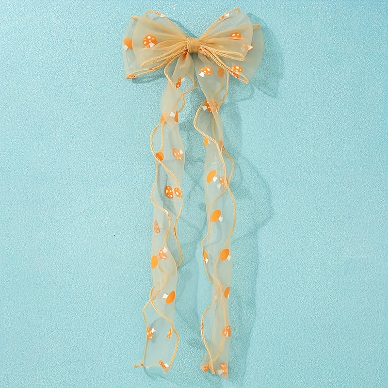 Mesh Bowknot Mushroom Pattern Hair Clip with Non-Slip Back