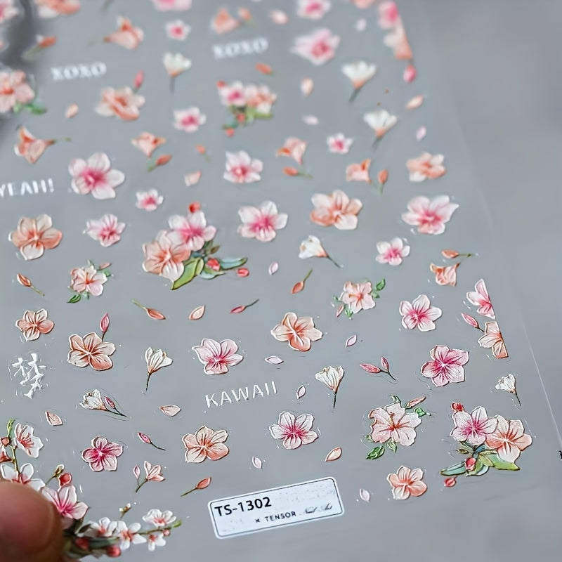 Flower Embossed Nail Art Stickers - Perfect Manicure Accessory
