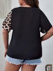  Colorblock Leopard Print Short Sleeve Top