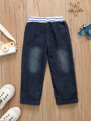 Boys Excavator Embroidered Denim Pants - Spring/Autumn