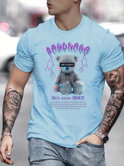 Teddy Bear Print Men's Graphic Crew Neck T-shirt Casual Comfy Tees