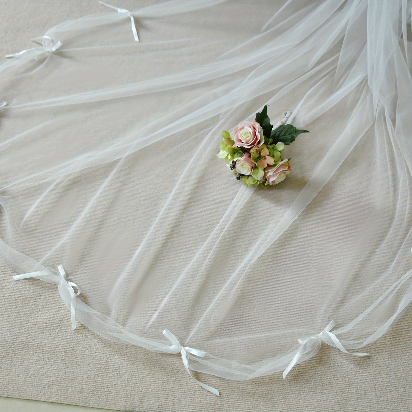 Cathedral Train Bridal Veil with Bow Long Train Wedding Headpiece