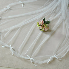 Cathedral Train Bridal Veil with Bow Long Train Wedding Headpiece