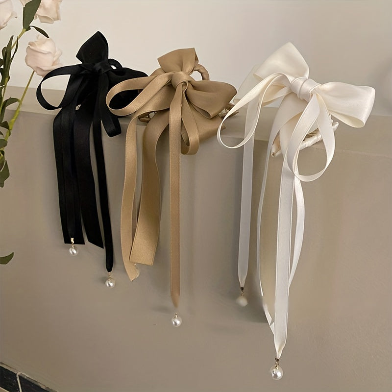Retro Bowknot Ribbon Pearl Hair Claw Hair Clip Hair Accessories