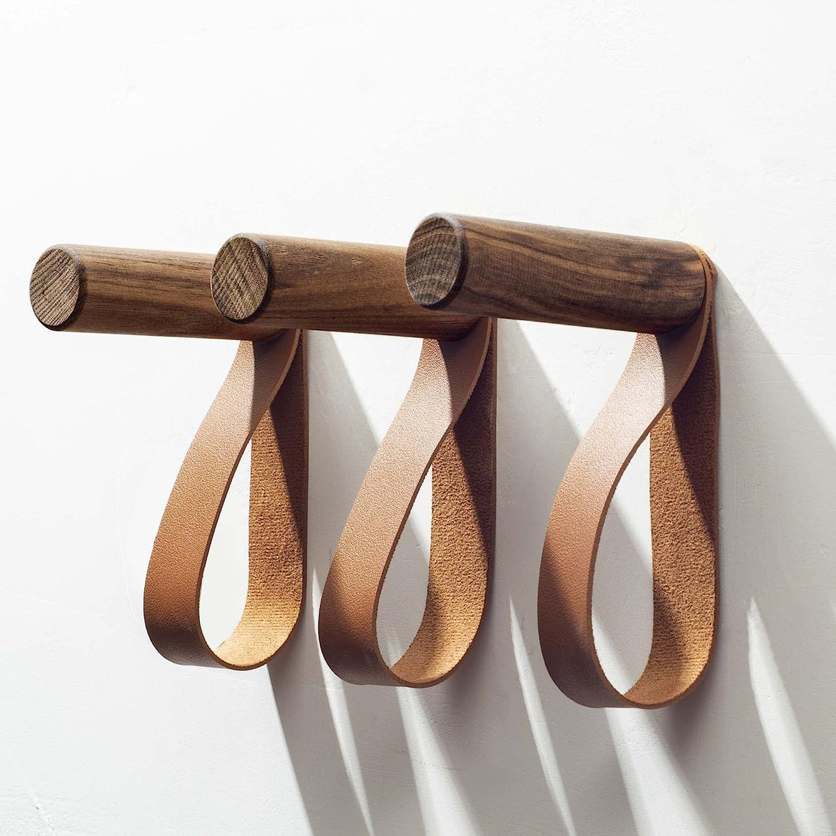 Wooden Hook w/ PU Leather Strap Wall Hook Coat Hanger