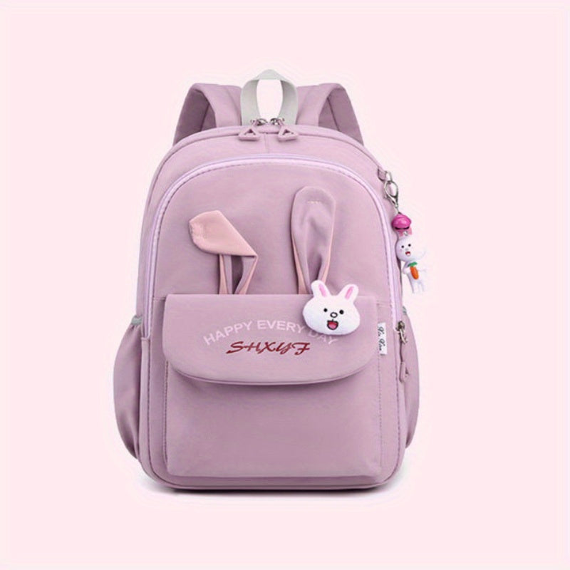 Large Capacity Rabbit Ears Backpack for School Students with Pendant & Badge