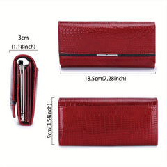 Crocodile Pattern Leather Wallet Button Closure Flap Pocket