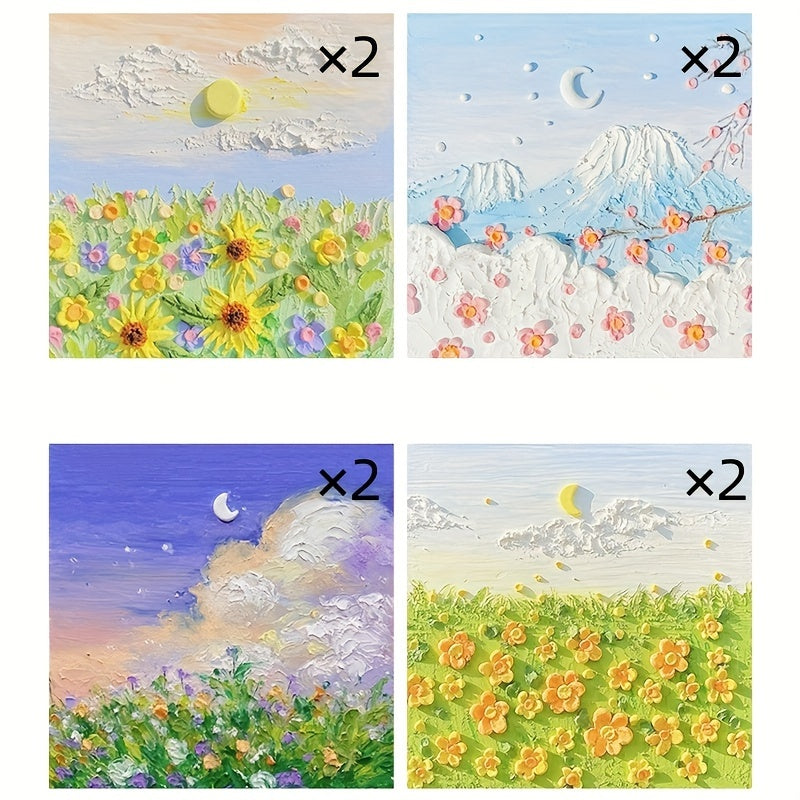 8pcs Painting Sticky Notes Student Message Notes Scenery Notes 50