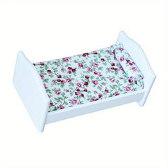 Charming Wooden Dollhouse Bed with Floral Pattern - Bunk Model for Kids