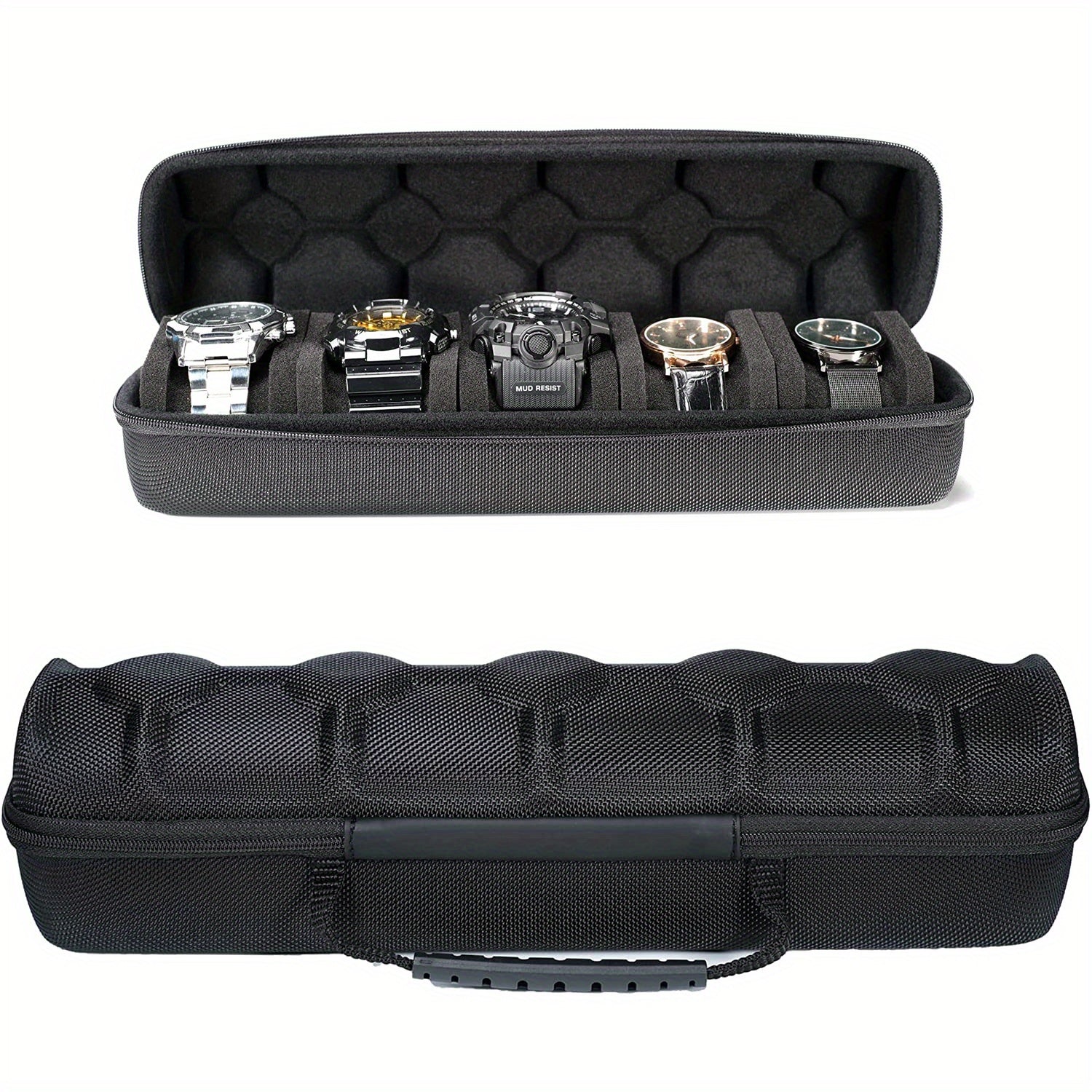 5 Slots Hard Watch Travel Case with Anti-move Watch Pillow