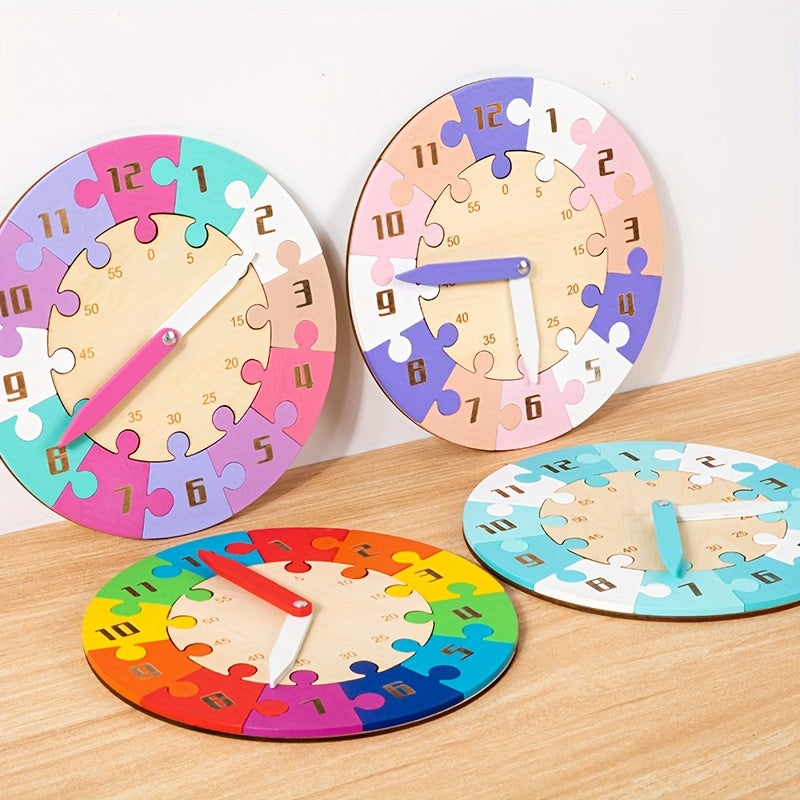 Wooden Jigsaw Puzzle Clock Time Learning Toy for Kids