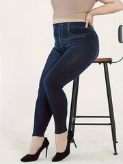  Denim Print High Rise Skinny Trousers
