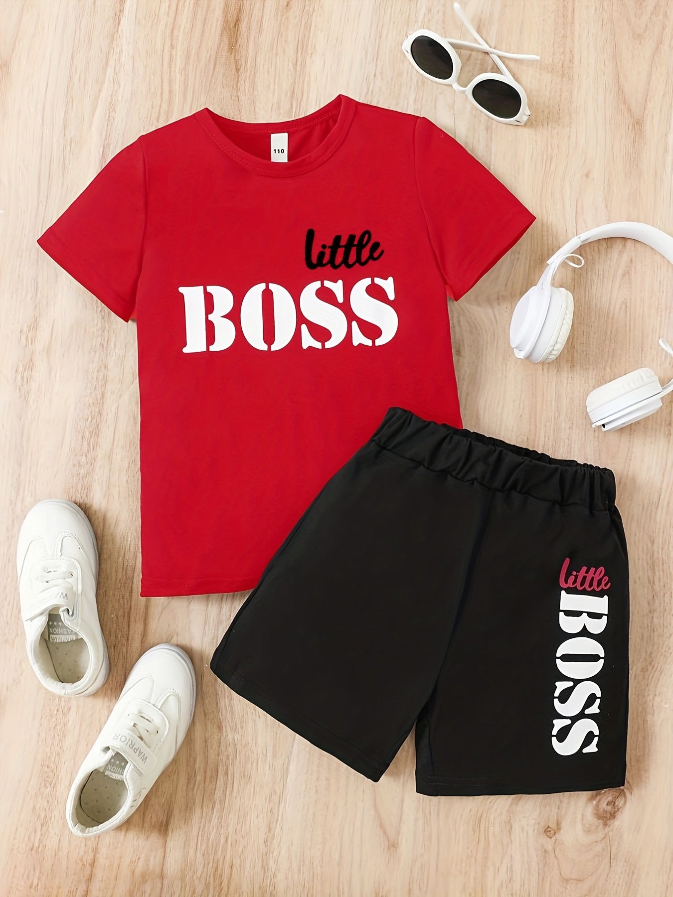 2 Boys Little Pattern T Shirts & Shorts Set Kids Summer Clothes