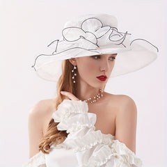 Flower Derby Church Hat Mesh Organza Sun Hat Wide Brim Bucket Hat