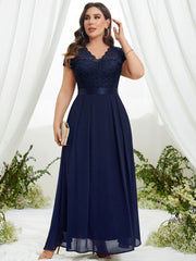  Bridesmaid Dress Solid Lace Short Sleeve V Neck Maxi Formal Dress