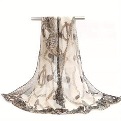 Leopard Chain Print Chiffon Scarf Thin Breathable Shawl Summer Sunscreen