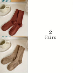 6 Pairs Fuzzy Socks Women's Mid Tube Stockings Warm & Cozy Solid Colors