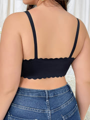 Plus Size Seamless Wave Trim Wireless Bra with Removable Pads