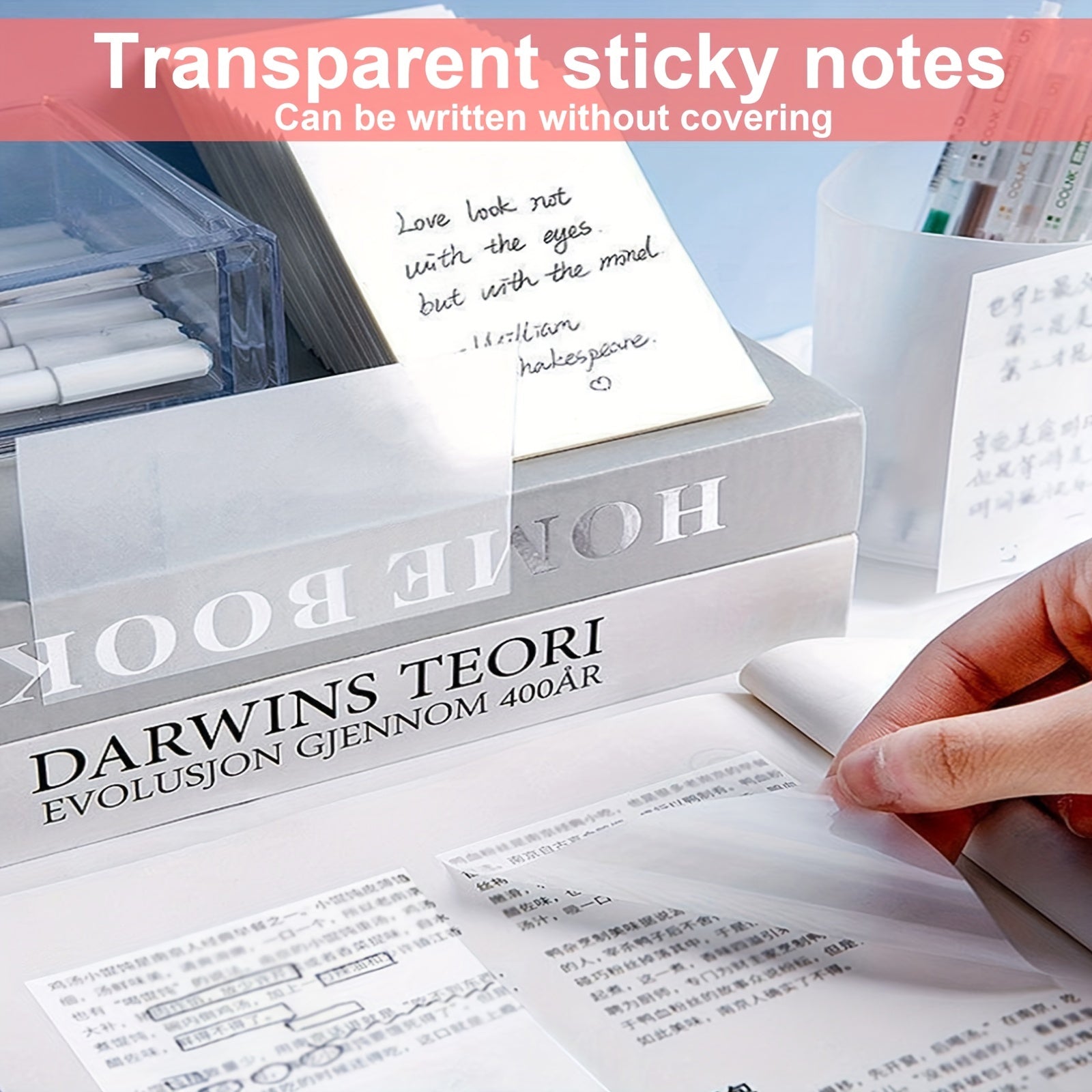 400pcs Transparent Sticky Notes Waterproof Self adhesive Stationery Stickers