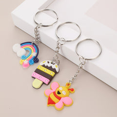 16pcs Cartoon Silicone Keychain Rings Unicorn Dinosaur Astronaut Party Favors