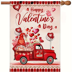 Valentines House Flag Red Truck Flag For Outside Decorative Holiday Banner
