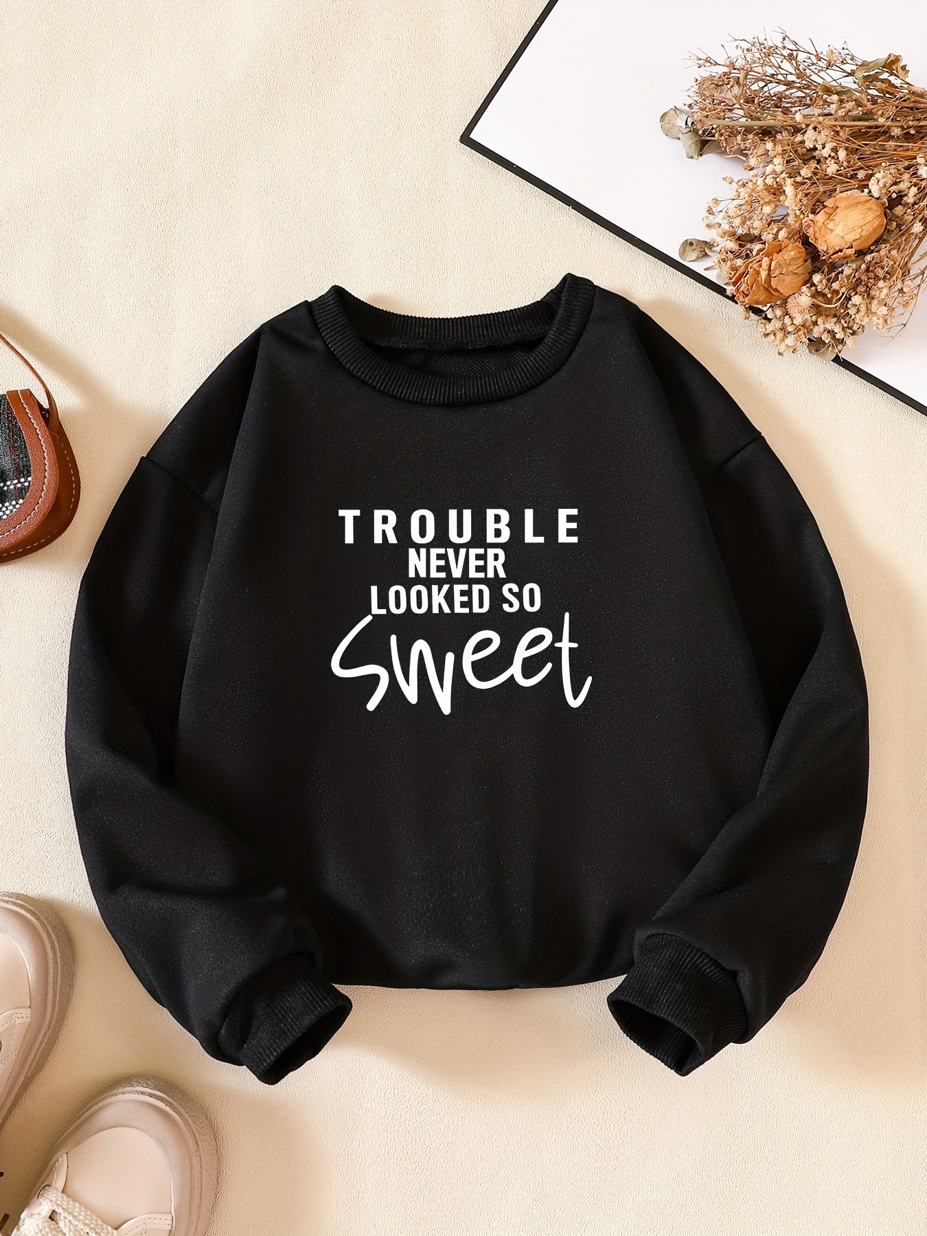 Kids Gift Trouble Never Looked So Sweet Letter Print Sweatshirt
