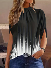  Floral Print Mock Neck Blouse