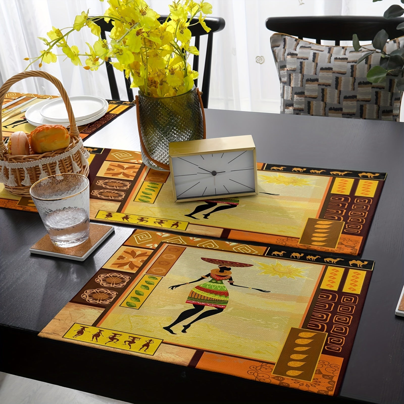 Ethnic Totem African Woman Linen Table Runner Heat Resistant Kitchen Table Mat