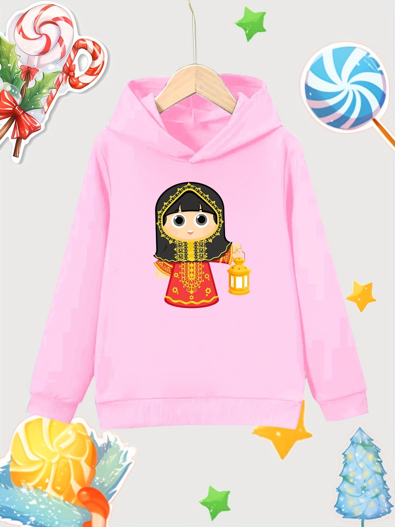 Girl Lantern Print Cotton Hoodie Casual Top