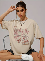Butterfly Graphic Short Sleeve Sports Tee Women's Casual Workout T-shirts