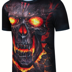 Men's Flame Skull Graphic T-shirt 3D Print Crew Neck Short Sleeves