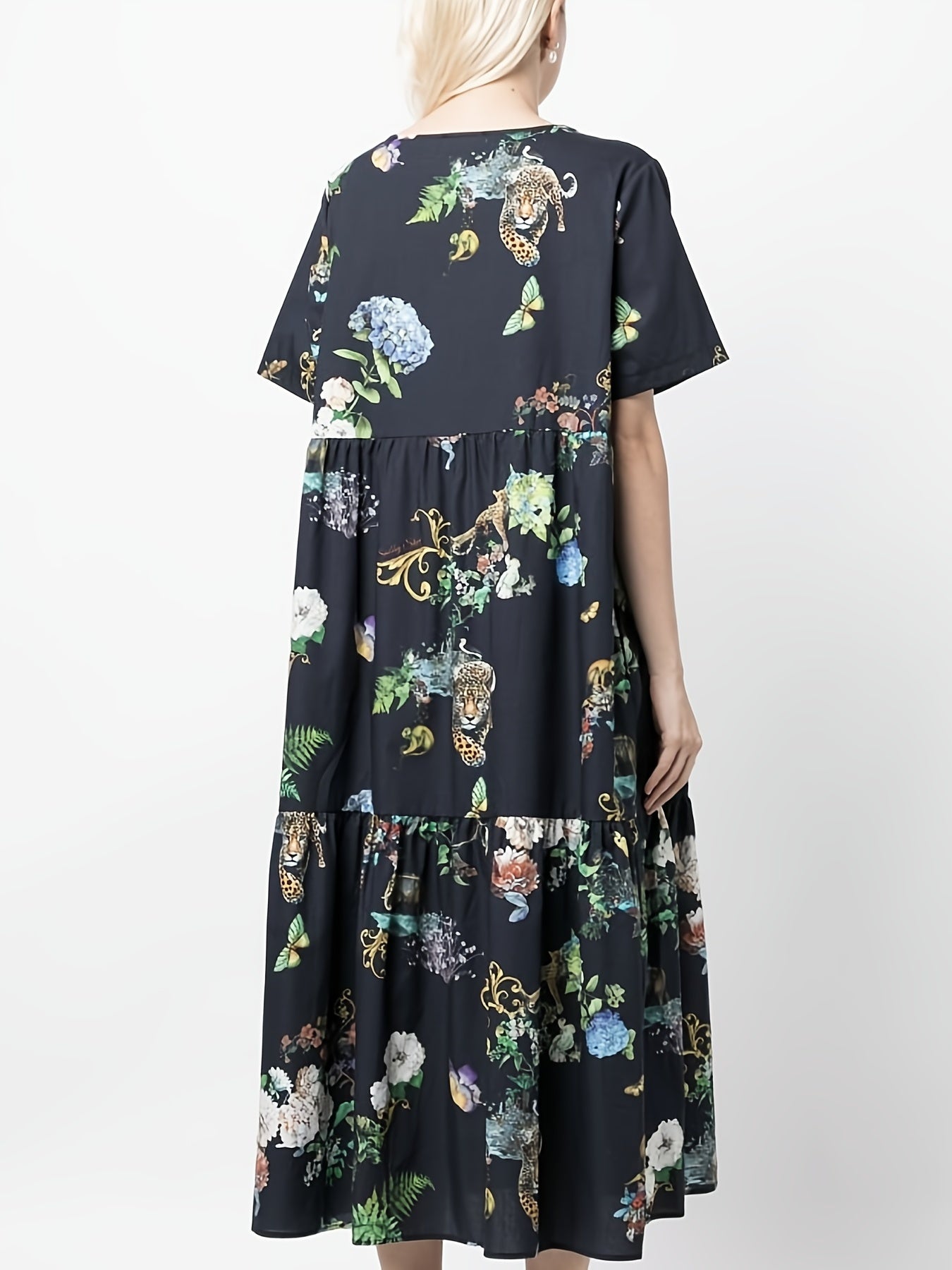 Plus Size Painting Print Smock Maxi Dress