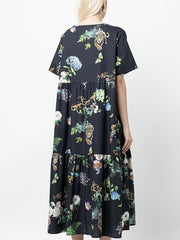 Plus Size Painting Print Smock Maxi Dress