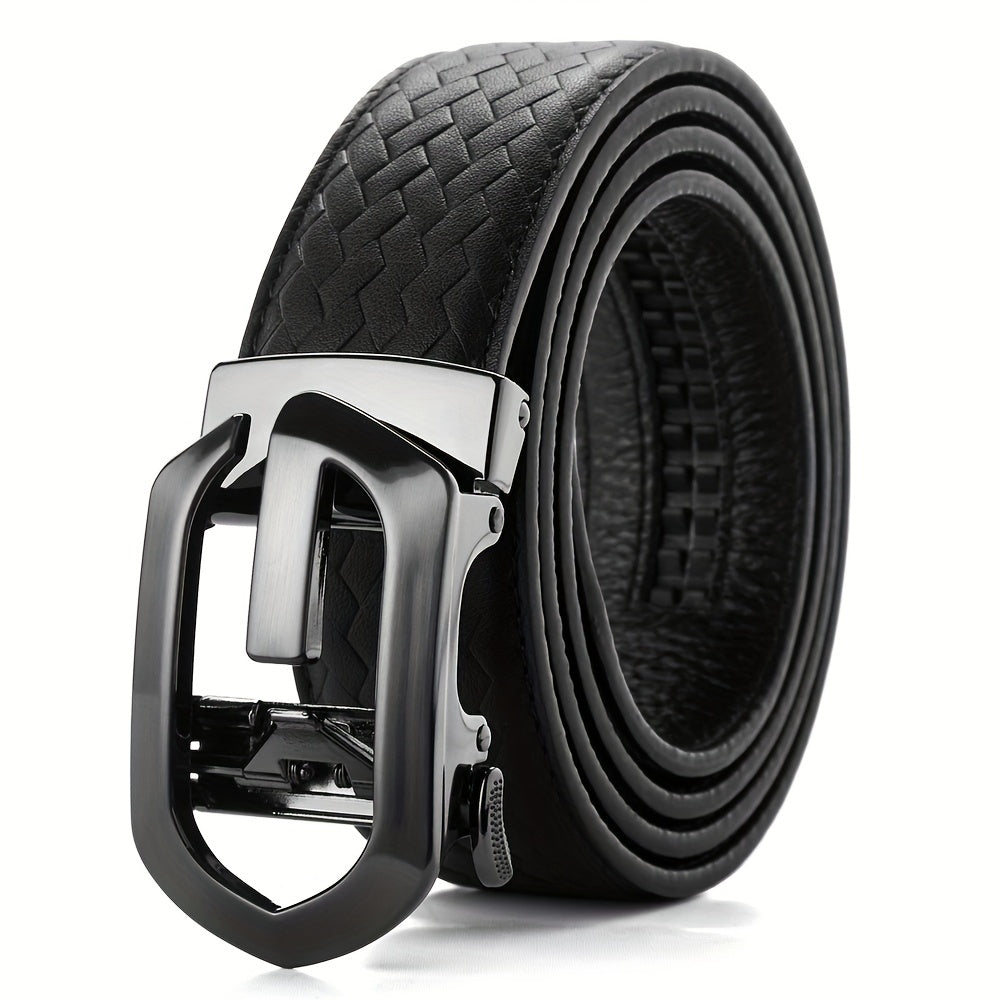 Men's Cowhide Belt w/Automatic Buckle Classic Woven Pattern