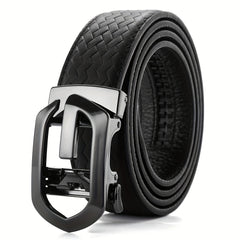Men's Leather Belt Automatic Buckle Hollow Out Weaving Leather Micro Adjustable