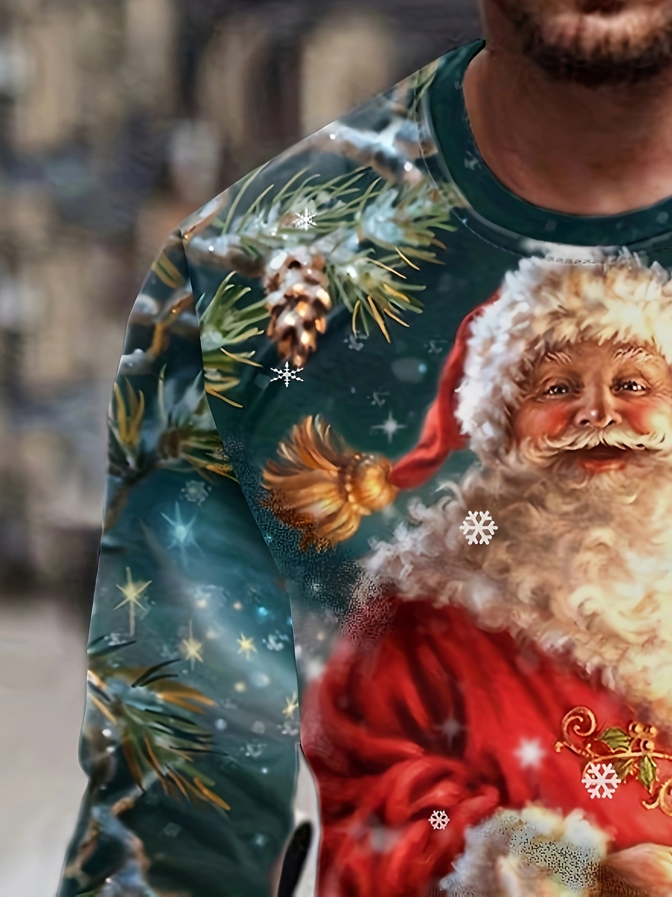 Christmas Santa Claus Print Men's Long Sleeve Tee For Autumn