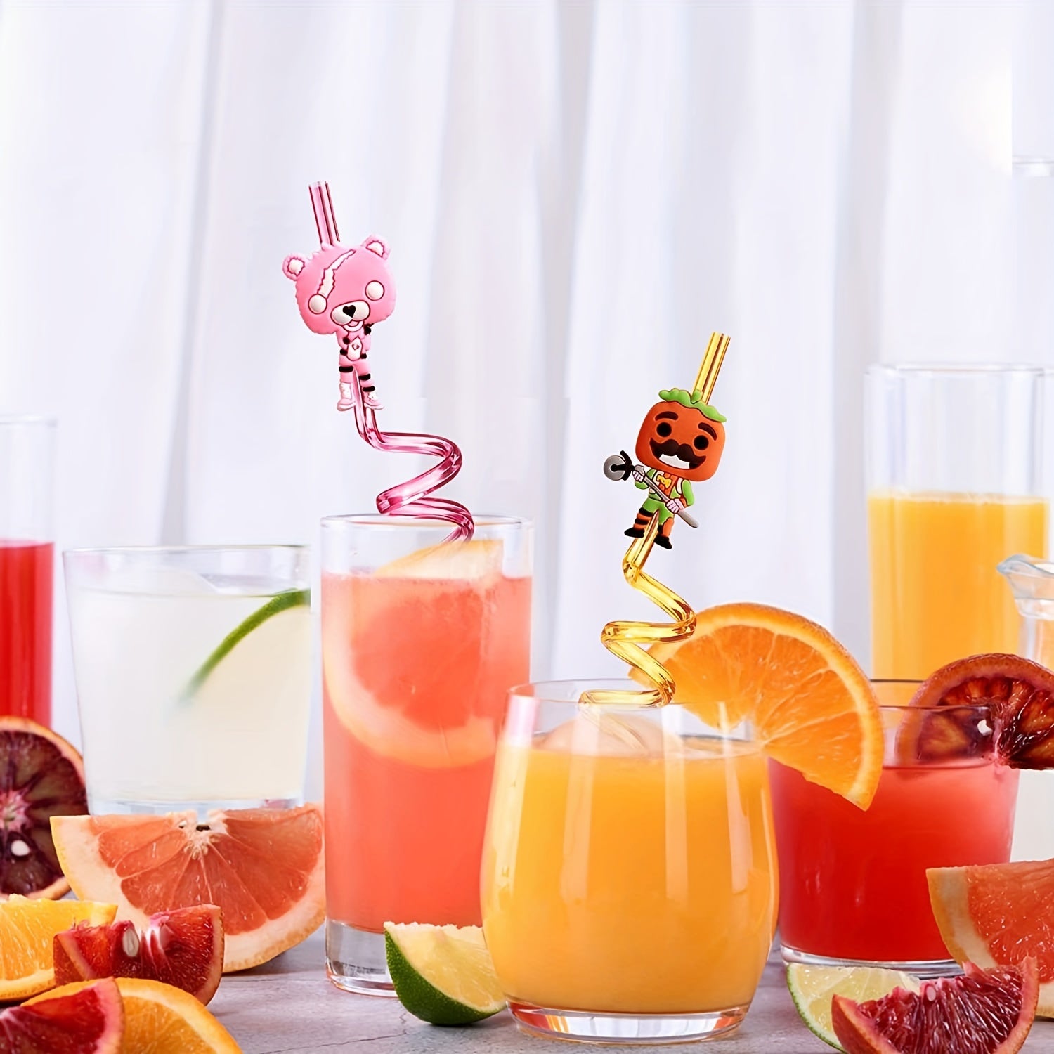 24 Gamer Themed Straws with 2 Brushes for Battle Royale Birthday Parties