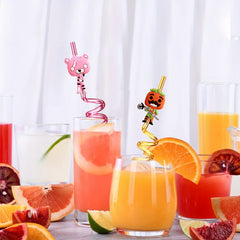 24 Gamer Themed Straws with 2 Brushes for Battle Royale Birthday Parties