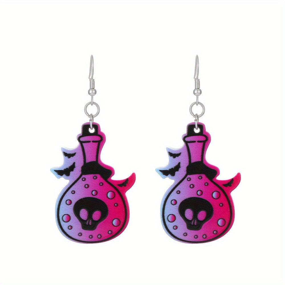 Heart Skull Bat Halloween Dangle Earrings Goth Style Ghost Ornaments