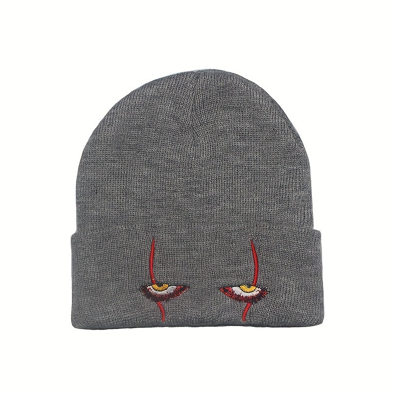 Thickened Horror Clown Eyes Embroidered Knitted Hat Warm Pullover Hip Hop Beanie