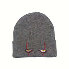 Thickened Horror Clown Eyes Embroidered Knitted Hat Warm Pullover Hip Hop Beanie