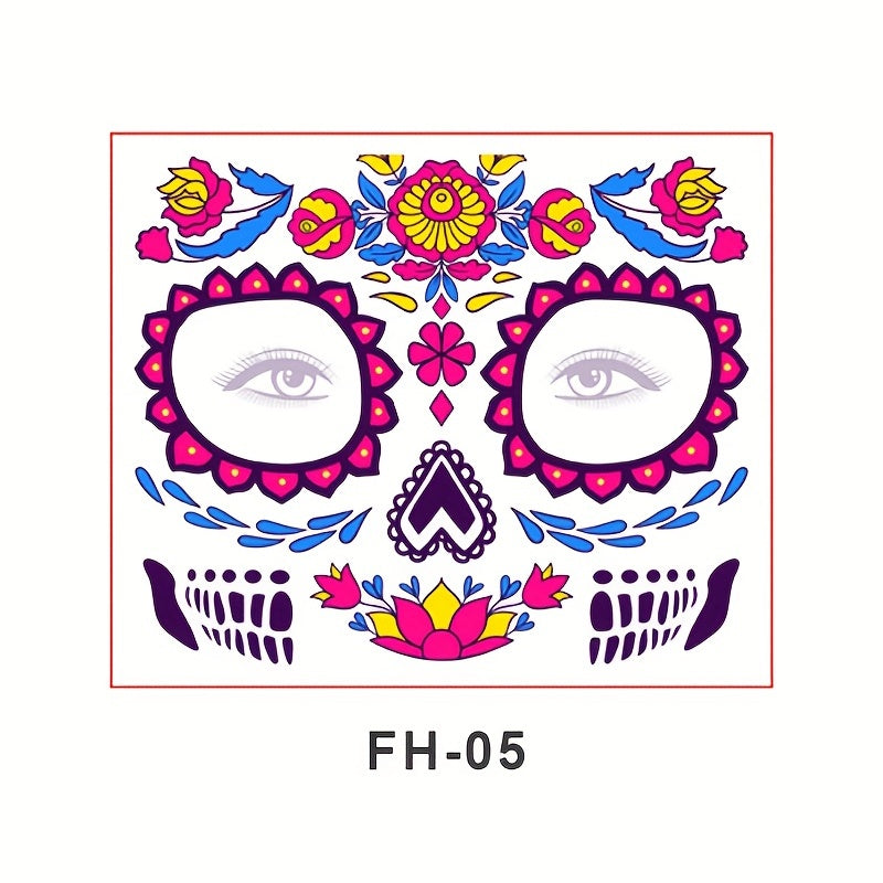 Fluorescent Halloween Face Sticker Tattoo - Masquerade Party Decoration