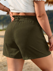 Plus Solid Elastic Drawstring High Rise Loose Fit Casual Shorts