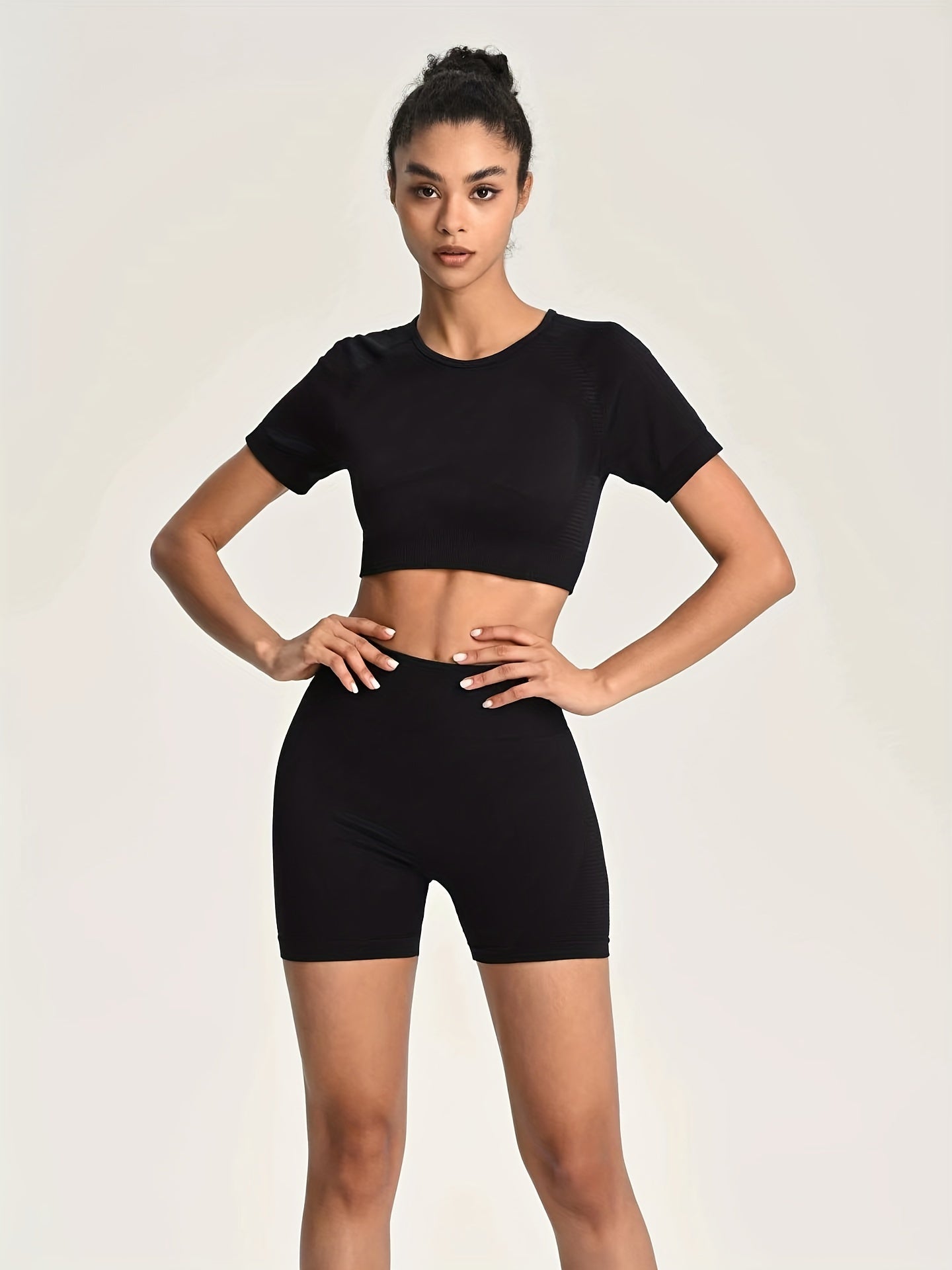 Yoga Workout Set: Crop T-shirt & Running Suit - Women's Activewear