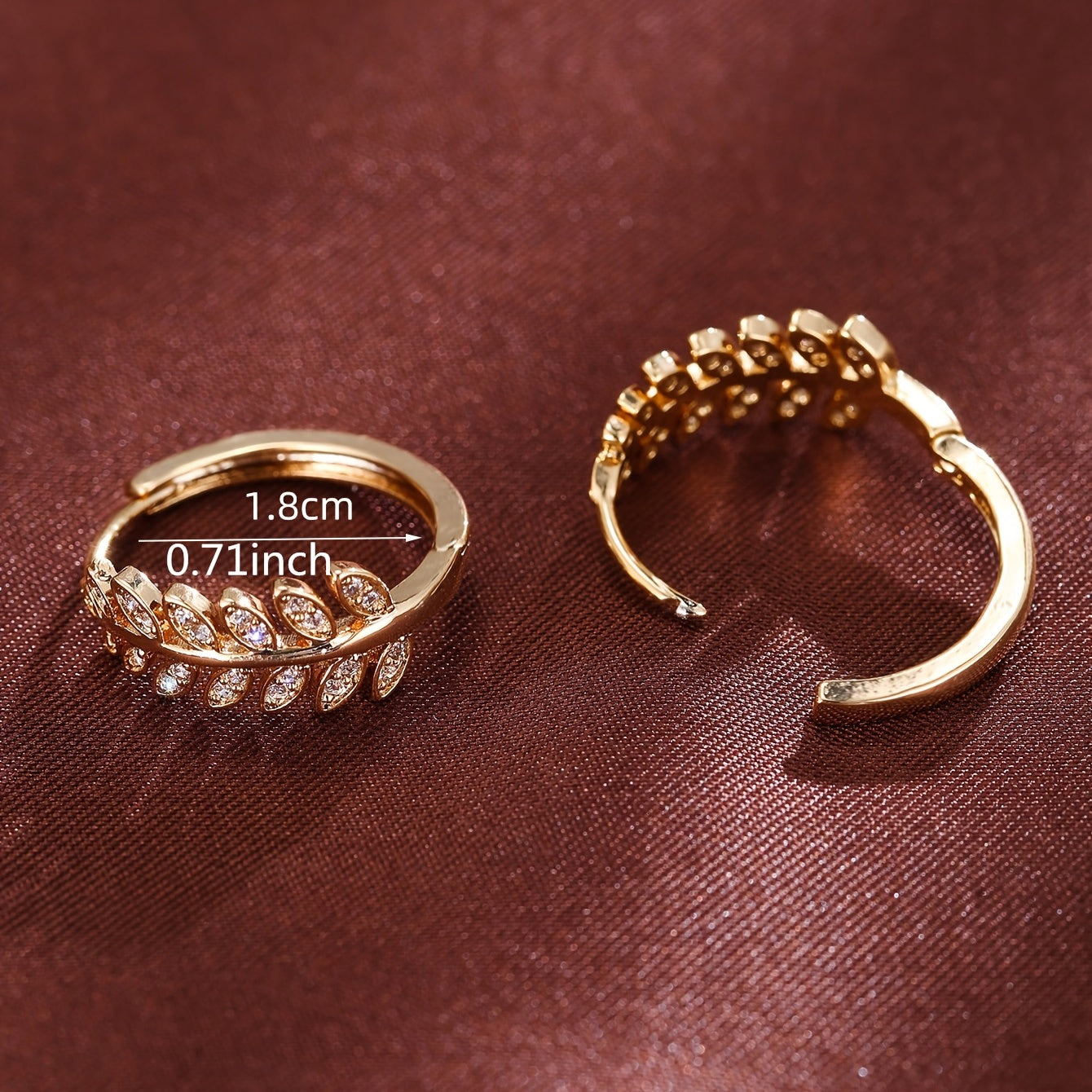 Leaf Shaped Hoop Huggie Earrings Inlaid Zircon 18K Plated