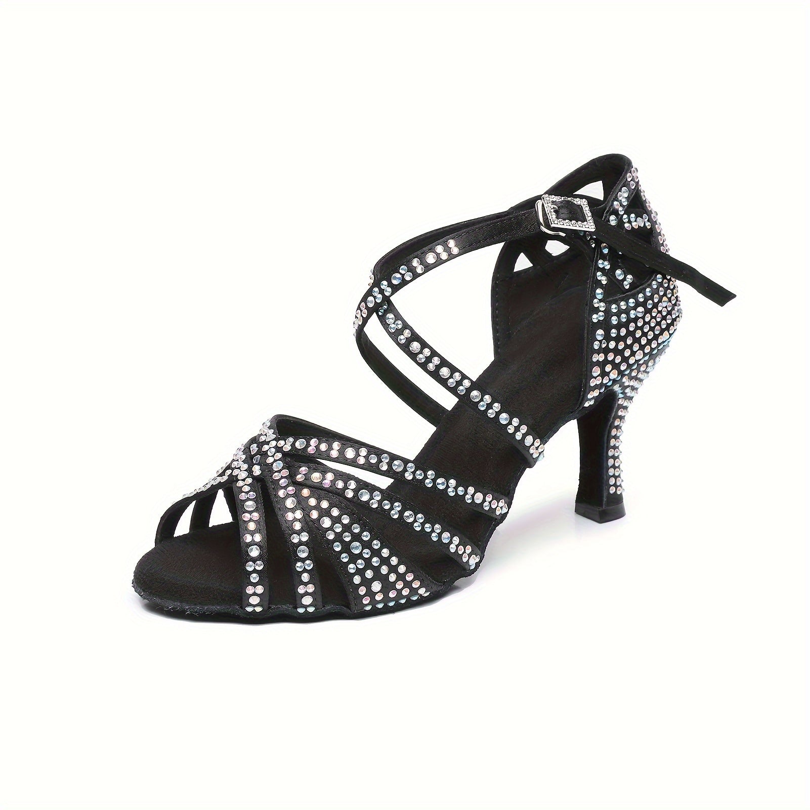 Rhinestone Decor Stylist Latin Dance Shoes Ankle Strap Kitten Sandals