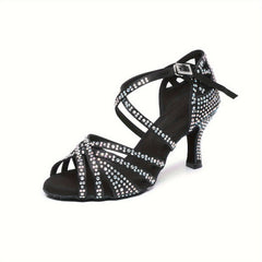 Rhinestone Decor Stylist Latin Dance Shoes Ankle Strap Kitten Sandals