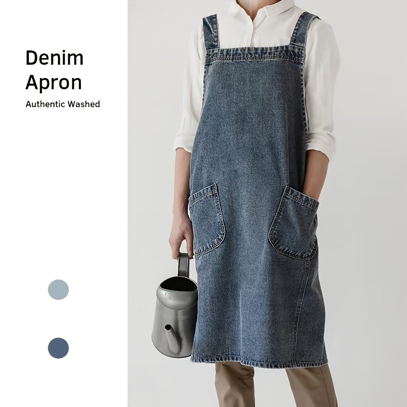 Vintage Haircut Denim Apron with Pocket